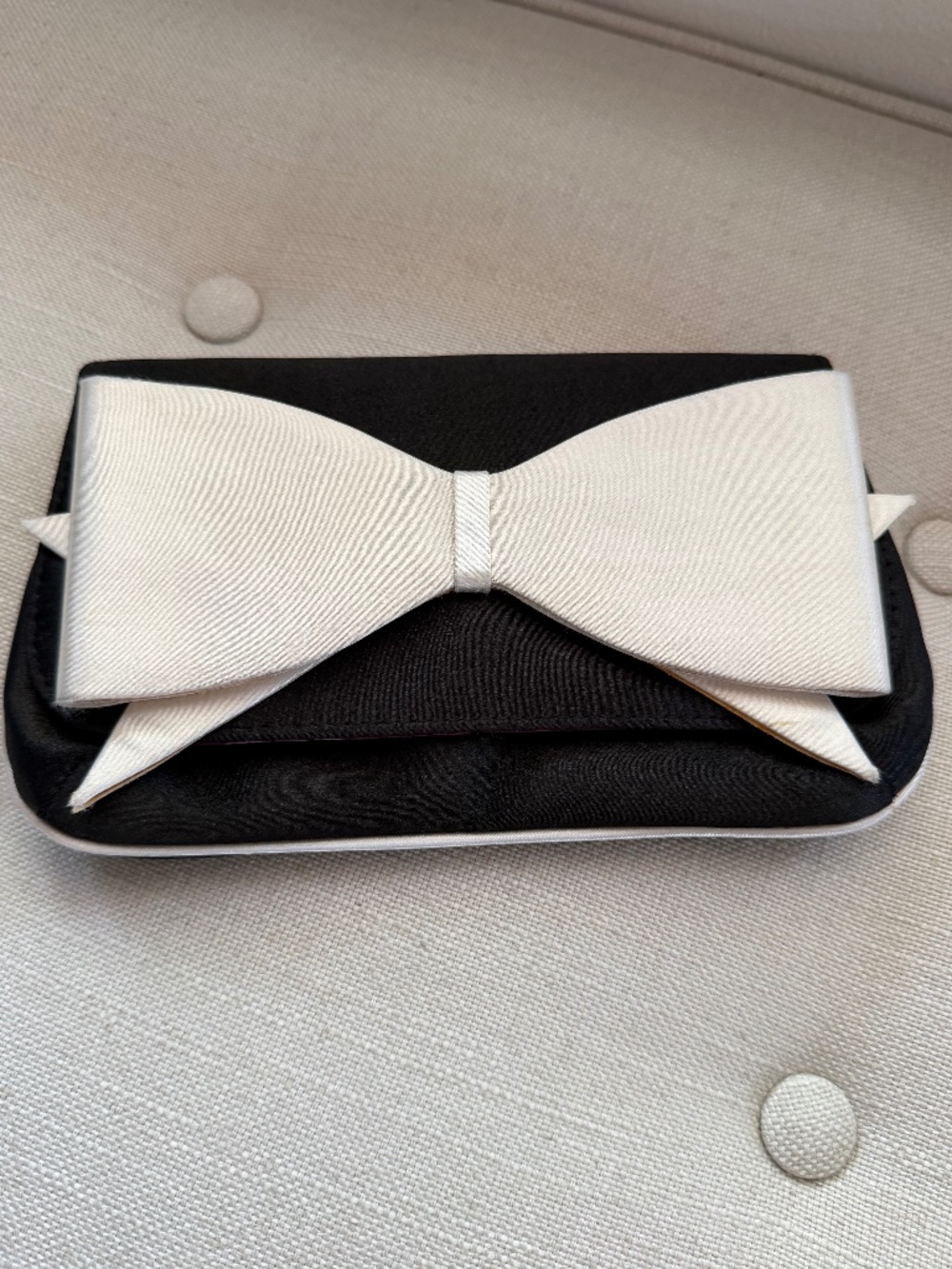 Ted Baker Black & Cream Satin Bow Evening Clutch Bag